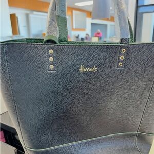 Harrods Dark Green Leather Tote with pouch. BRAND NEW